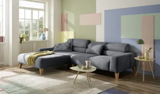 Ecksofa CHENOA - Longchair links mit 2-Sitzer, Kopfteil verstellbar, Stoff, Anthrazit