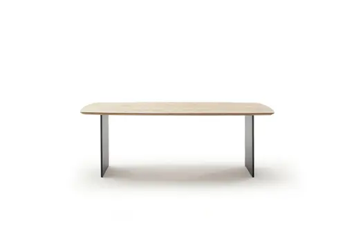 Esstisch Eldur - LB ca. 220x100 cm, Eiche massiv, Natur lackiert, Wange Schwarz