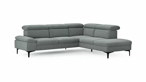 Ecksofa Felipa - 2,5-Sitzer mit Ecke rechts inkl. Kopfteil verstellbar, Stoff, Grau
