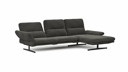 Ecksofa Alexander -  3-Sitzer mit Longchair rechts inkl. Kopfstütze/Armlehne verstellbar, Stoff, Braungrün