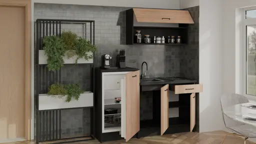 Küchenblock- ohne E-Geräte, B ca. 160 cm, Schwarz, Buche Dekor