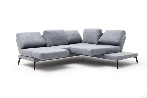 Ecksofa - 2-Sitzer mit Ecke rechts, Rückenlehne/Armlehne verstellbar (manuell), Drehsitz (manuell), Flachgewebe, Graublau