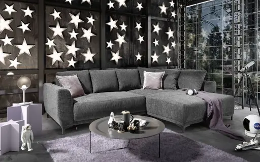 Ecksofa JACEK - 3-Sitzer, Ecke rechts inkl. Schlaffunktion mit Bettkasten, Stoff, Dunkelgrau