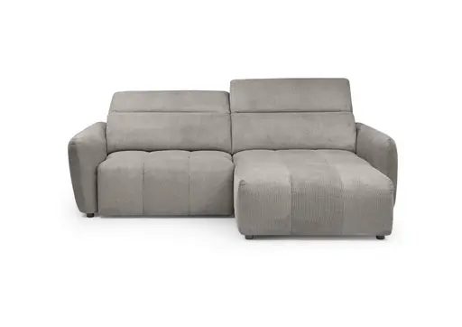 Ecksofa MADAN - 1,5-Sitzer mit Longchair rechts, Sitztiefe verstellbar motorisch, Kopfteil verstellbar, Stoff, Truffle
