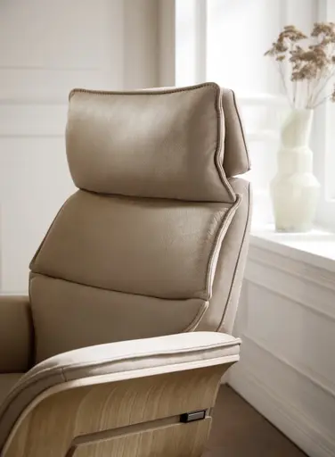 Relaxsessel Perano - Drehbar, Wildeiche hell, Leder, Beige