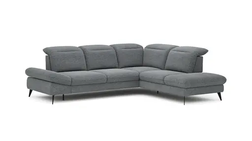 Ecksofa Alegria - 2,5-Sitzer mit Ecke rechts inkl. Kopfteil/ Armlehne/ Sitztiefe verstellbar, Stoff, Graublau