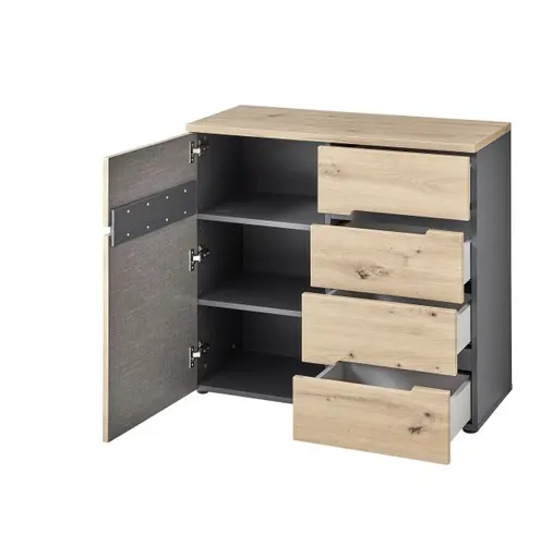 Kommode - B ca. 90 cm, Artisan Eiche Nachbildung, Graphit