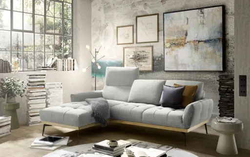 Ecksofa EDDIE - Ecke links, 2-Sitzer inkl. Rückenverstellungen, Stoff, Hellgrau