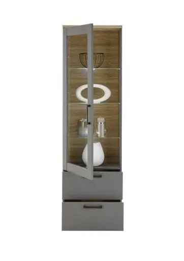 Vitrine - mit Beleuchtung, B ca. 60 cm, Grau, Artisan Eiche Nachbildung