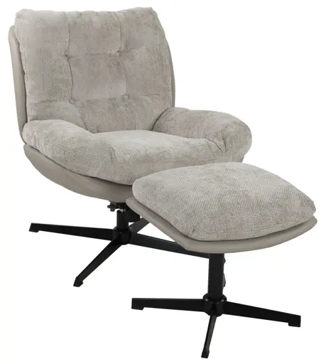 Relaxsessel mit Hocker - drehbar, Chenille, Kunstleder, Sand