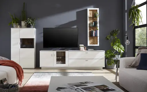 Wohnwand Rubia - Lack, Weiß