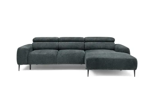 Ecksofa - 2-Sitzer mit Longchair rechts, Sitzvorzug motorisch, Kopfteil verstellbar, Stoff, Blaugrün