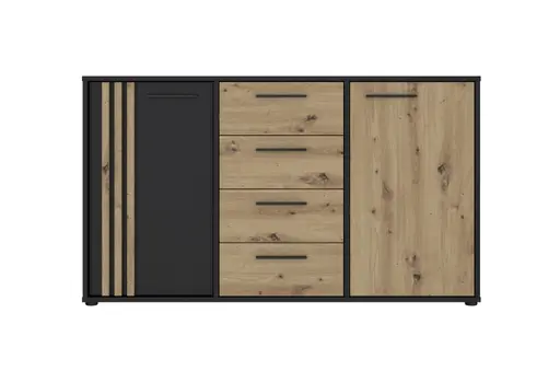 Sideboard FLORISS- Schwarz, Eiche Dekor