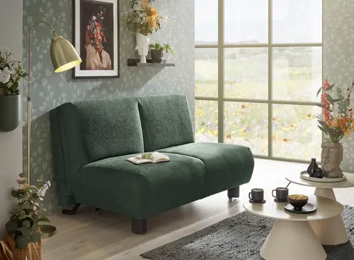  Faltsofa EBBY - 2-Sitzer ohne Armlehne, 140 cm inkl. Schlaffunktion, Stoff, Dunkelgrün
