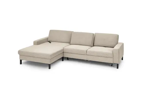 Ecksofa CALM MOVE 2.0 - Longchair links mit 2,5-Sitzer, Schlaffunktion, Feincord, Sand