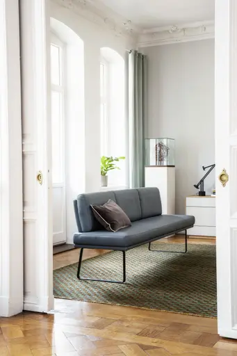 Bank Valloni - B ca. 221 cm, mit Rückenlehne, Leder, Hellblau