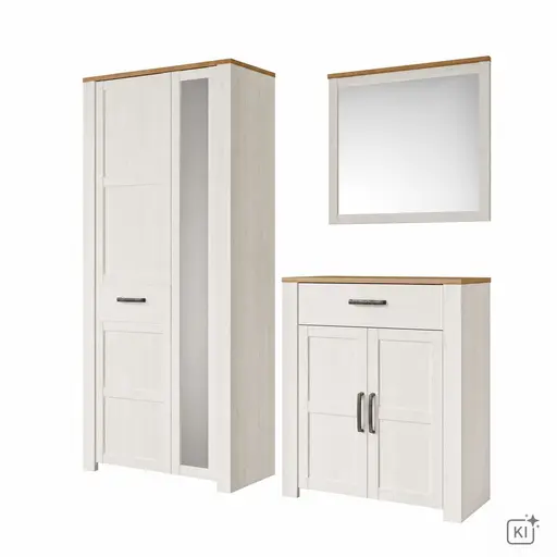 Garderobenkombination FELLIAN- B ca. 191 cm, Weiß, Eiche Dekor