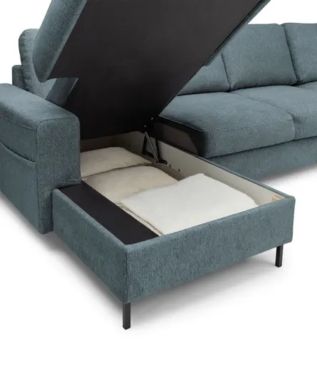 Wohnlandschaft - Longchair links mit 2-Sitzer und Ecke rechts, Stoff, Azur