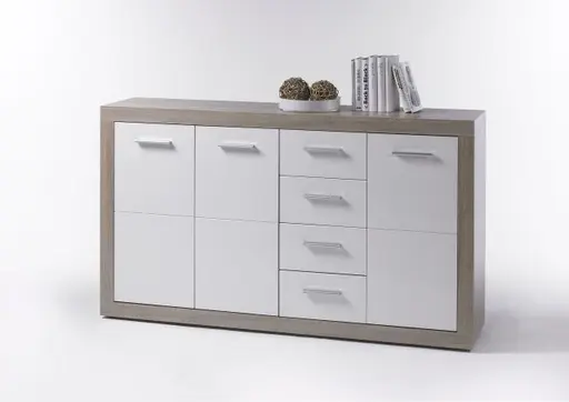 Kommode - B ca. 152 cm, Sonoma Eiche Nachbildung, Weiß