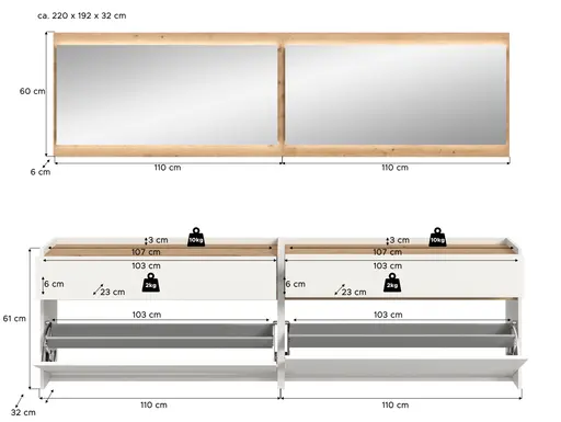 Spiegel - mit Beleuchtung, LB ca. 110x60 cm, Artisan Eiche Nachbildung