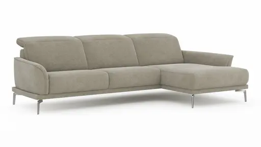 Ecksofa Amadena - 2-Sitzer mit Longchair rechts inkl. Kopfteilverstellung, Stoff, Limone