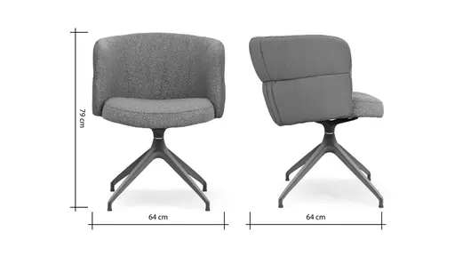 Armlehnstuhl Milana - drehbar, Leder Grau, Stoff Graubraun