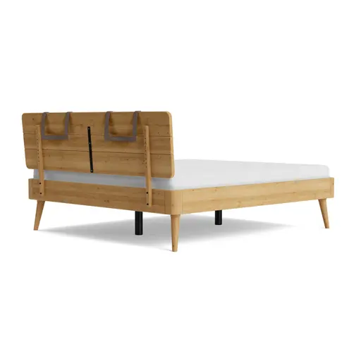 Bettgestell Fjella - Liegefläche ca. 180x200 cm, Hängekissen braun, Wildeiche massiv bianco