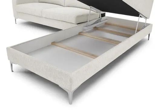 Ecksofa CALM 2.0 - 2,5-Sitzer mit Ecke rechts, Schlaffunktion mit Bettkasten, Stoff, Natur