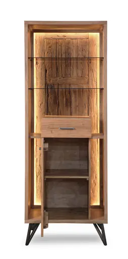 Vitrine - mit Beleuchtung, B ca. 72 cm, Akazie massiv