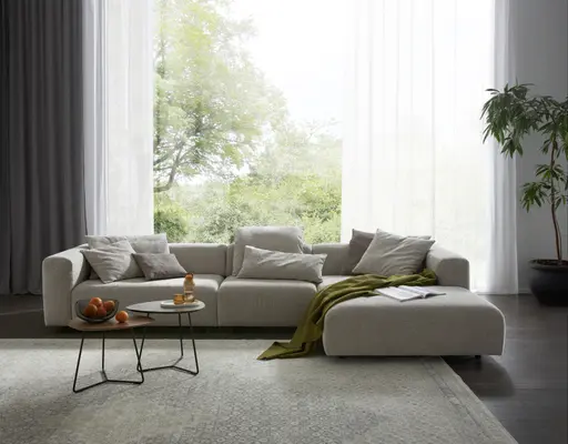 Ecksofa Caruso - 3-Sitzer, Longchair rechts, Stoff, Graubeige