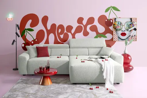 Ecksofa JYTTE - Sofa 2-sitzig mit Longchair rechts, Stoff, Hellgrau