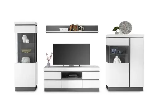 Highboard-Vitrine - Alpinweiß, Anthrazit