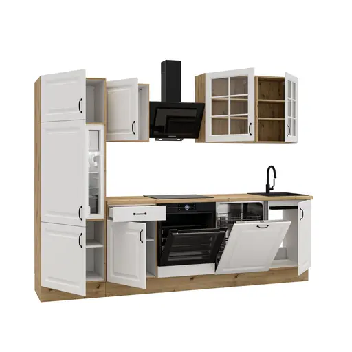 Küchenblock- ohne E-Geräte, B ca. 280 cm, Eiche Dekor, Weiß, Matt