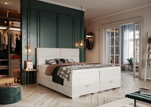 Boxspringbett- Liegefläche ca. 180x200 cm, Stoff, Beige
