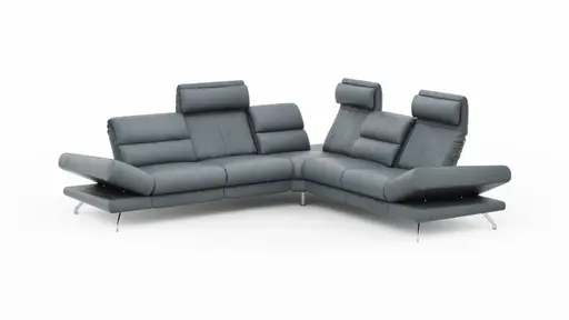 Ecksofa San Fernando – Ecke links mit 2-Sitzer, Armlehne verstellbar, Rückenlehne/Sitztiefe verstellbar,  Leder, Eisengrau