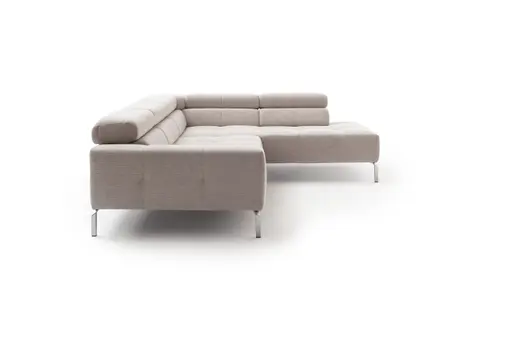 Ecksofa - 2-Sitzer mit Ecke rechts, Kopfteil/Sitztiefe verstellbar, Stoff, Natur