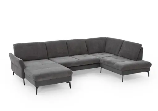 Wohnlandschaft - Longchair links mit 2,5-Sitzer und Ecke rechts, Stoff Anthrazit