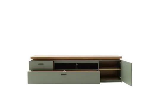 TV-Lowboard - mit Beleuchtung, B ca. 195 cm, Salbeigrün, Eiche Evoke Nachbildung
