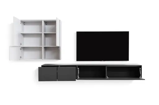 Wohnwand Casello - BHT: ca. 319x182x47 cm, Lack Matt, Steingrau, Anthrazit