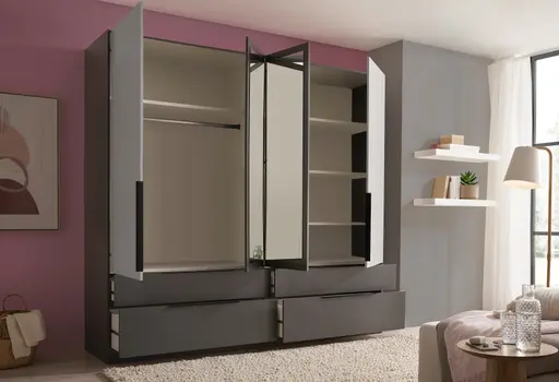 Drehtürensvhrank- B ca. 228 cm, Graphit, Lichtgrau, Spiegel