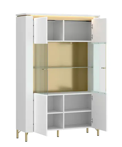 Vitrine - mit Beleuchtung, Alpinweiß, Goldfarben, Weiß Hochglanz