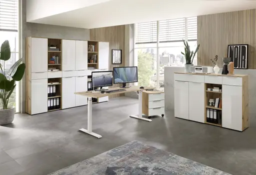 Schreibtisch - höhenverstellbar, LB ca. 160x77 cm, Artisan Eiche Nachbildung, Weiß