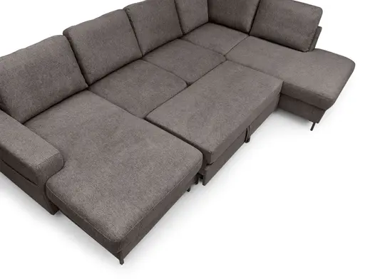 Wohnlandschaft - Longchair links mit 2-Sitzer und Ecke rechts, Stoff, Mocca