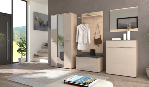 Garderobe - inkl. Sitzkissen, Riva Eiche Nachbildung, Kaschmir