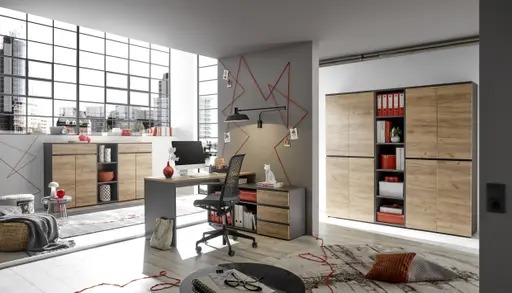 Winkelschreibtisch GRIFFIN - LB ca. 146x145 cm, Eiche Nachbildung, Graphit