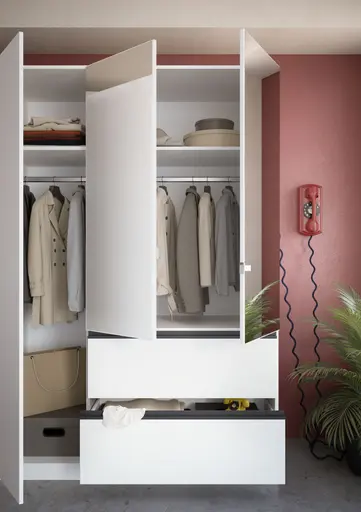 Drehtürenschrank RASA- B ca. 181 cm, Weiß, Spiegel
