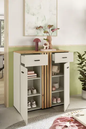 Schuhkommode - B ca. 100 cm, Kaschmir, Evoke Eiche Nachbildung