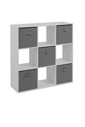 Regal - inkl. Stoffboxen, B ca. 89 cm, Weiß, Grau