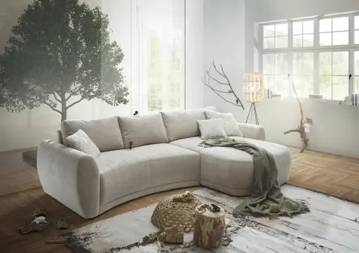 Ecksofa JOSUA - 3-Sitzer, Ecke rechts, Stoff, Beige