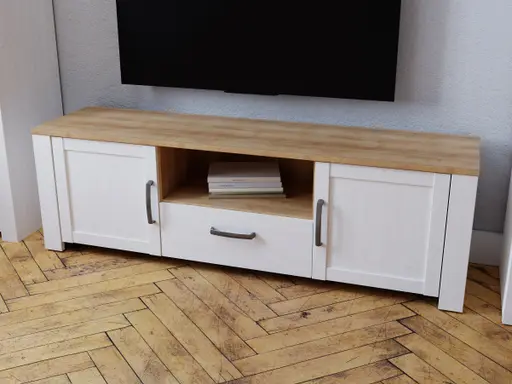 TV-Board FELLIAN- B ca. 166 cm, Weiß, Eiche Dekor